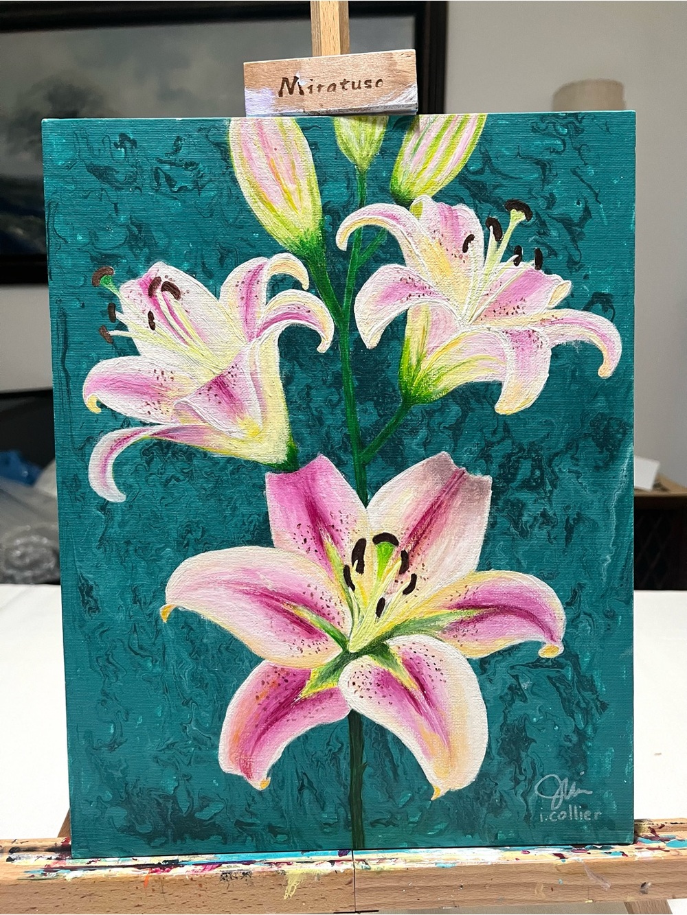Original Acrylic Pink Lily Canvas Art - Floral Painting